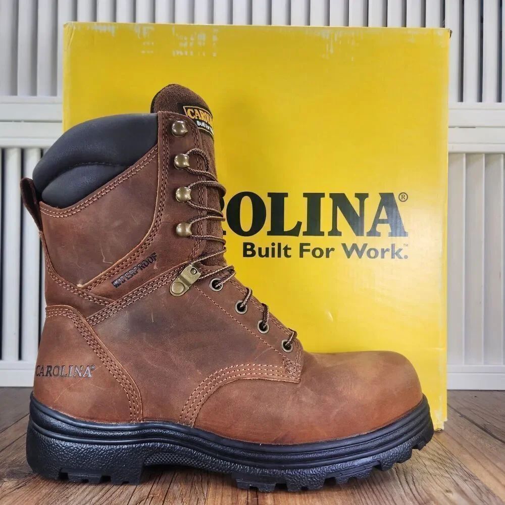 Carolina 8" Waterproof Steel Toe Work Boots Men 8.5 EE Wide Brown Leather CA3524